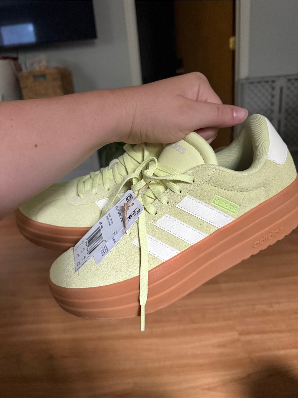 adidas Women’s Platform Sneakers in Pale Lime with Gum Sole
